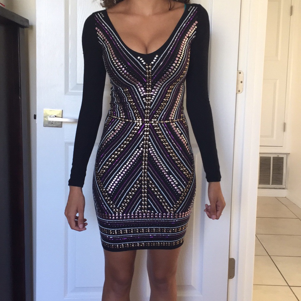 Studded black Bebe stretchy dress
